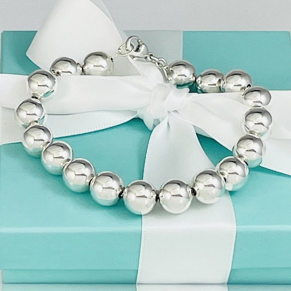 8" Tiffany HardWear Ball Bead Bracelet Sterling Silver 10mm Beads Authentic